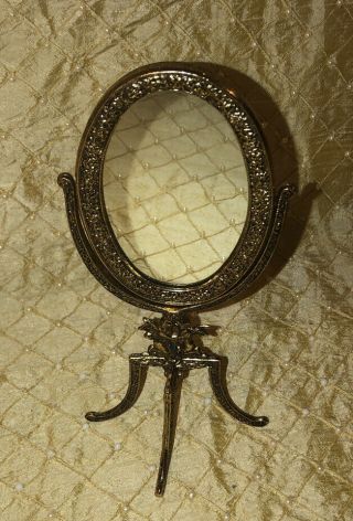 Antique Cherub Design Gold Gilt Vanity Mirror Footed Hand Held