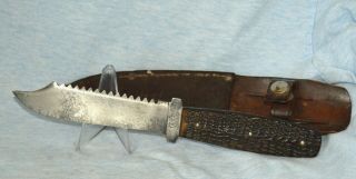 Vintage Case Xx Greenbone Fixed Blade Knife " With Leather Sheath "