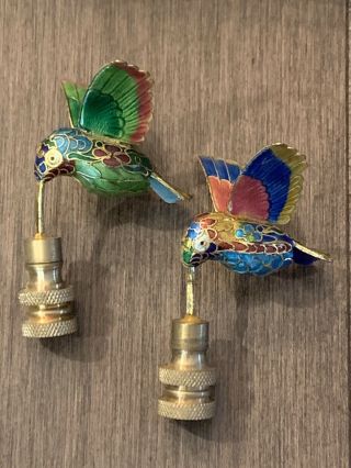 2 Vintage Stiffel Lamp Finials Brass Enamel Cloisonne Hummingbirds