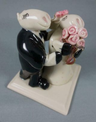 Hippo Hippopotamus Or Cow Bride & Groom Glazed Clay Figurine Wedding Cake Topper
