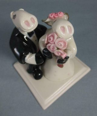 HIPPO HIPPOPOTAMUS or COW BRIDE & GROOM Glazed Clay Figurine WEDDING CAKE TOPPER 2
