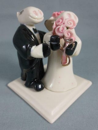 HIPPO HIPPOPOTAMUS or COW BRIDE & GROOM Glazed Clay Figurine WEDDING CAKE TOPPER 3