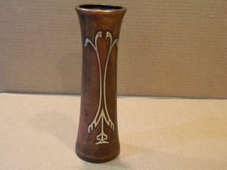 Silver Crest Arts & Crafts Period Bronze Vase With Sterling Overlay 1920 