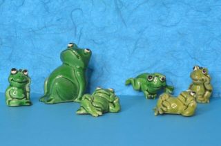 Six Frogs Vintage Miniature Big Eyed Hard Plastic Figurines