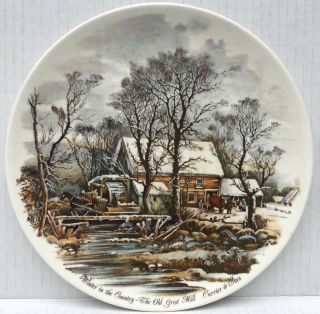 Vintage Currier And Ives 9” Plate Winter In The Country The Old Grist Mill