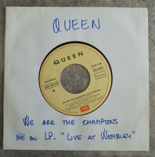 Queen - We Are The Champions (live) 7 " Promo Rare Hand Written Sleeve