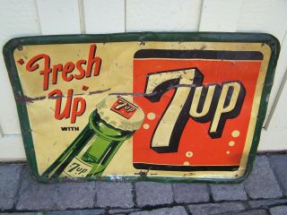 Vintage 7up Seven Up Tin Sign Soda Pop Fountain Drink Glass Bottle Crown Stout