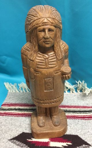 Vintage Hand Carved Wooden Wood Native American Cigar Indian Chief