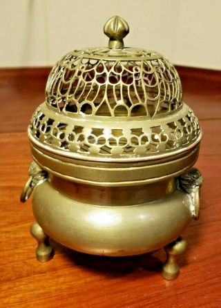 Antique / Vintage Chinese Brass Incense Burner,  With Tools