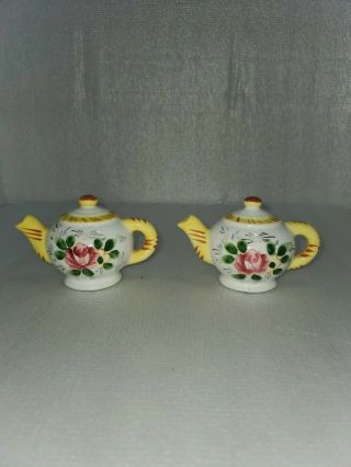 Vintage Yellow Floral Teapot Salt And Pepper Shakers Py Japan