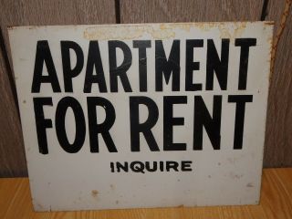Vintage Antique " Apartment Inquire " Metal Sign 10 " X 8 " Has Marks/rust