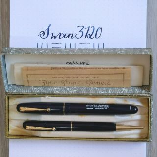Vintage Mabie Todd Swan 3120 Fountain Pen & Pencil Set,  Boxed,  14k Gold Flex Nib
