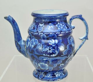 Antique Dark Blue Staffordshire Floral Coffee Pot Circa 1825