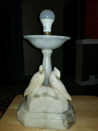 Art Deco Carved Marble & Alabaster Figural Cockatoo Lamp