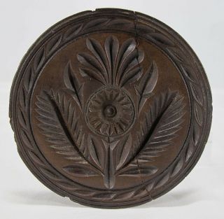 Antique 19th C Big Carved Wood Butter Print Stamp Mold W/pa Dutch Thistle 3 Yqz