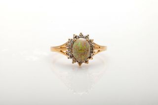 Vintage 1.  50ct Natural Opal Diamond 14k Yellow Gold Halo Ring