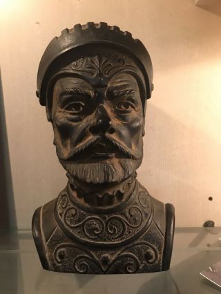 Antique Carved Wooden Bust Of Spanish Conquistador