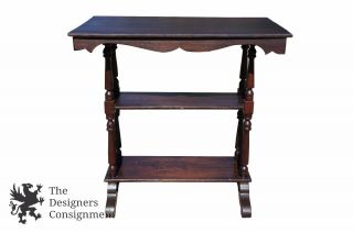 Vintage 3 Tier Shelved Pine Living Room Console Table With Turned Legs