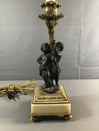 Antique French Bronze & Marble Lamp Putti Cherub Louis Xvi Style
