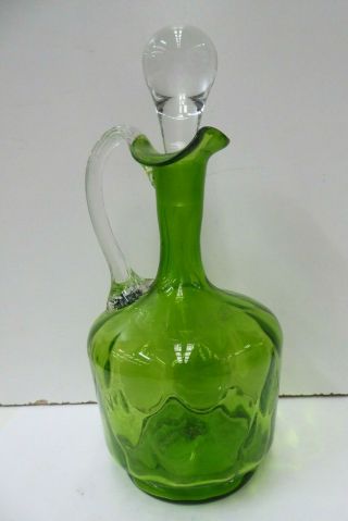 Antique Dimpled Green Glass Wine Bar Decanter Jug