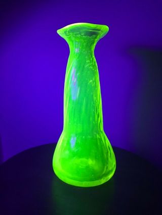 Antique Vaseline Uranium Glass Green Vase,  19thc.  E.  European