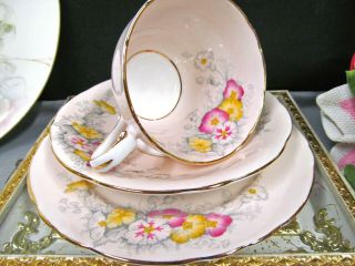 Aynsley Tea Cup And Saucer Peach Pink Painted Morning Floral Teacup Trio 1930s