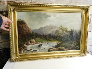 Really Old Painting Large Oil On Canvas Landscape Signed