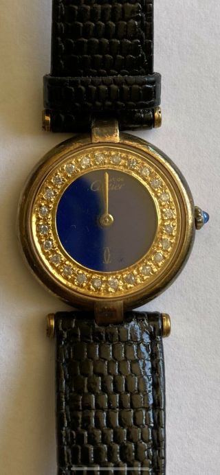 Vintage Cartier Watch Argent 925 Sterling Silver Gold Quartz With Diamond