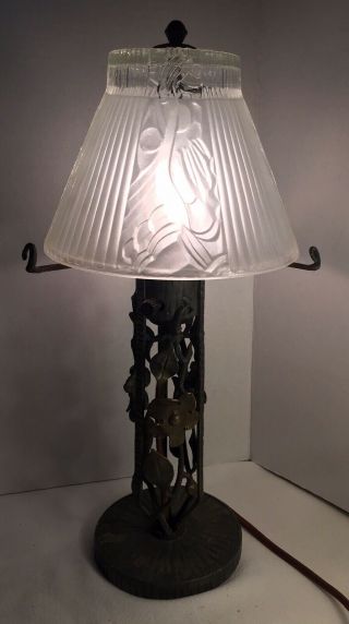 French 1920 - 30’s Art Deco Lamp Wrought Iron.  Muller Freres Era