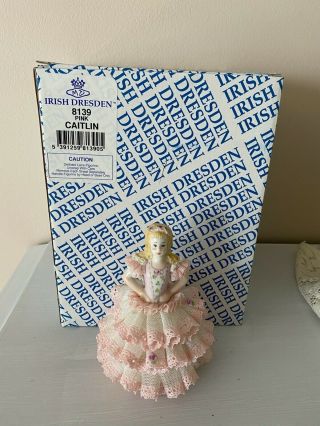 Irish Dresden Porcelain Pink And White Lace Figurine Caitlin Signed