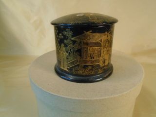Paper Mache Box With Black Lacquer And Gilt Chinoiserie Desiqns