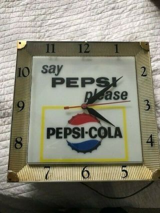 Vintage Lighted Pepsi Advertising Clock,  Say Pepsi Please,