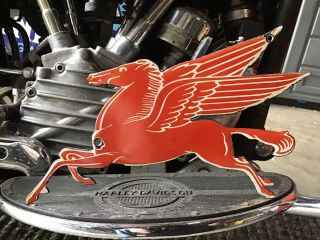 Vintage Porcelain Die Cut Metal Mobil Pegasus Sign Ford Harley Indian Chevy Gas