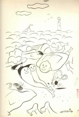 Happy Face Sexy Buns Gag - Kid Artist - 1958 Humorama Art By Louis Magila