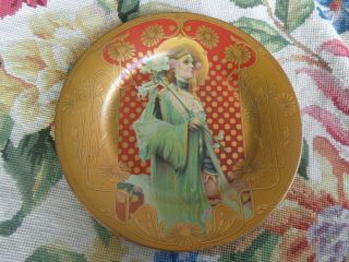 Antique Art Nouveau Lady Lily Royal Saxony Art Tin Plate Advertising Chase Shonk