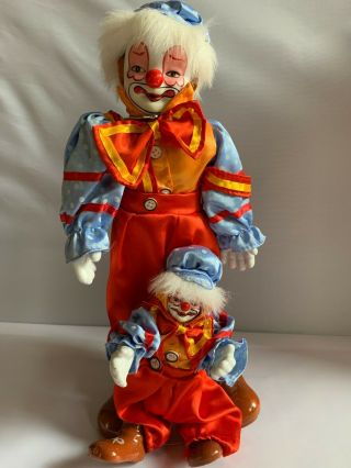 Vintage Porcelain Clown Dolls Set Of 2 Daddy And Son