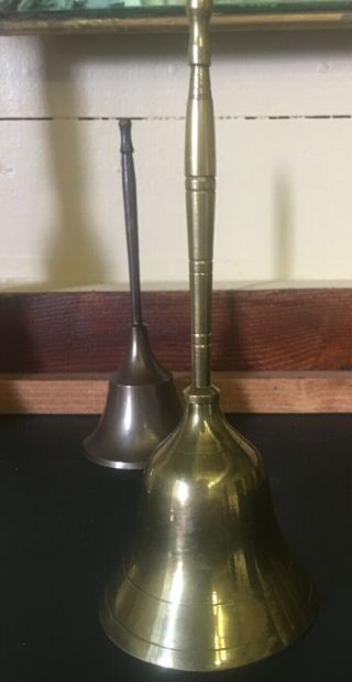 Two Vintage Brass Bells 6 1/2” And 7” Long