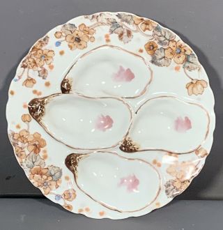 Antique French Limoges Old Flower Painting Porcelain Nautical Oyster Plate