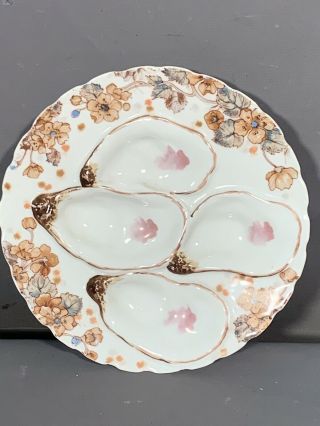 Antique FRENCH LIMOGES Old FLOWER Painting PORCELAIN Nautical OYSTER PLATE 2