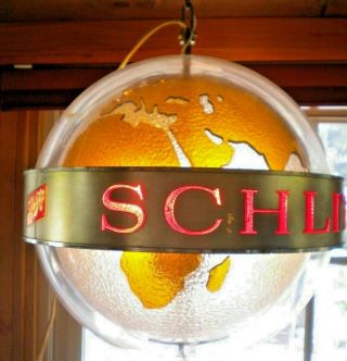 Schlitz Beer Hanging Globe Light W/motion 17 " Diameter (approx) Vintage