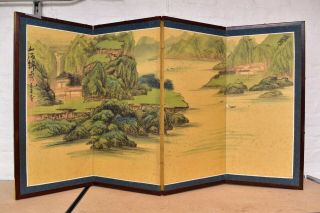 Vtg Japanese Chinese 4 Panel Folding Screen Byobu Painted 62x33 Antique Signed