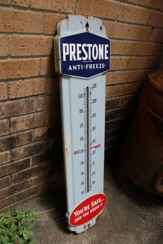 Prestone Anti Freeze 36 " Gas Oil Porcelain Metal Thermometer Vintage 1940 