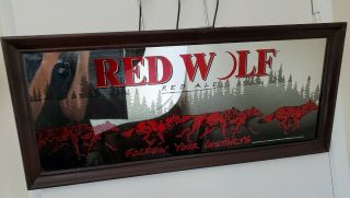 Huge Red Wolf Red Ale Framed Mirror Bar Sign Vintage 1994 Busch Beer Lager
