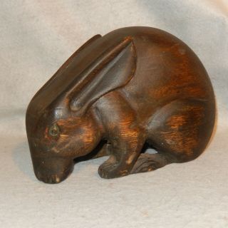 Large Solid Hand Carved Wood Rabbit Bunny Sculpture Figure Folk Art Carving