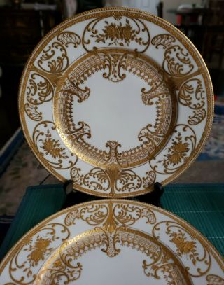 2 ELEGANT ANTIQUE CABINET DISPLAY PLATES HAND PAINTED GOLD ENCRUSTED DATED 3