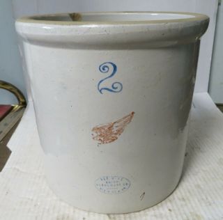 Vintage Red Wing Union Stoneware 2 Gallon Crock 2 " Long Wing Jug Pottery Antique