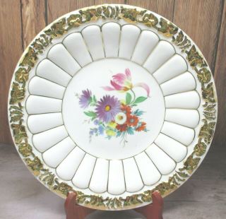 Antique Meissen Shallow Bowl / Plate Heavy Gold Trim Floral Design K280 Stamped