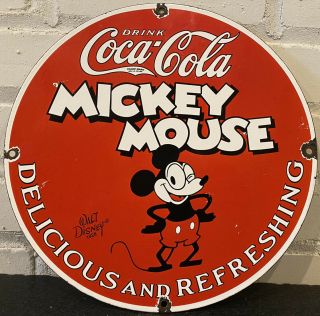 Vintage Coca Cola Porcelain Sign Soda Pop Advertising Coke Pepsi Mickey Mouse