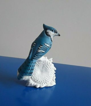 Vintage Goebel W.  Germany Blue Jay Bird Figurine White Sunflower 7527 08