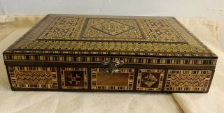 Vtg Antique Persian Inlaid Mother Of Pearl Marquetry Wood Box 11 X 7 1/4 X 2.  5